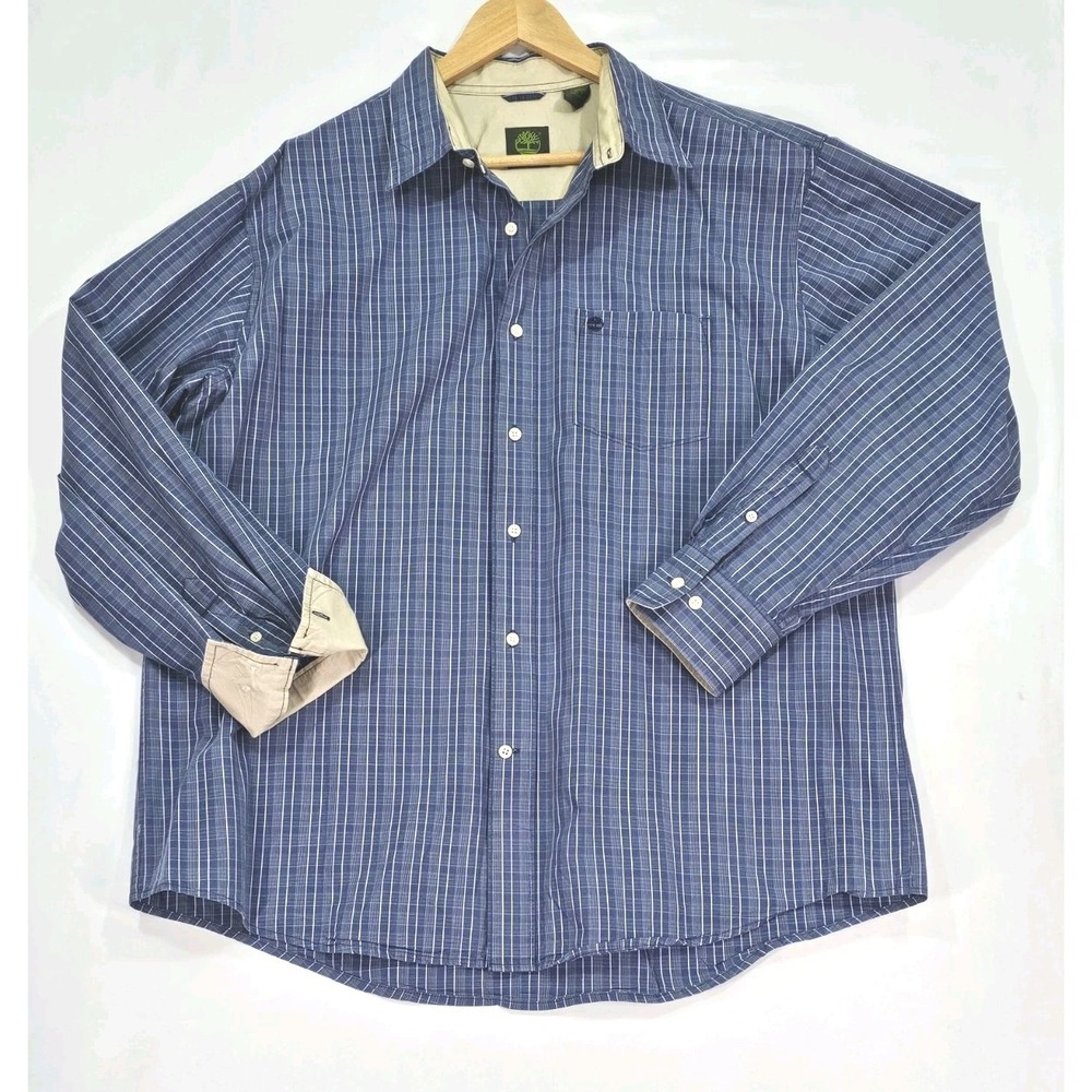 Timberland Plaid Button Up L Shirt Regular Fit Long Sleeve Grey Blue White Large